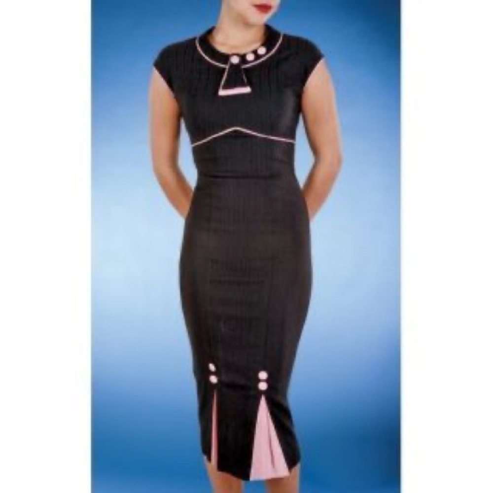 Stop Staring 30's Bombshell Dress, Black/Pink, XL, EUC